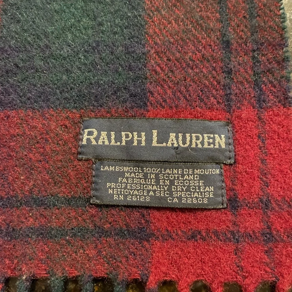 Ralph Lauren Blue Label 100% Lamb's Wool Dark Red/Green Plaid Scarf